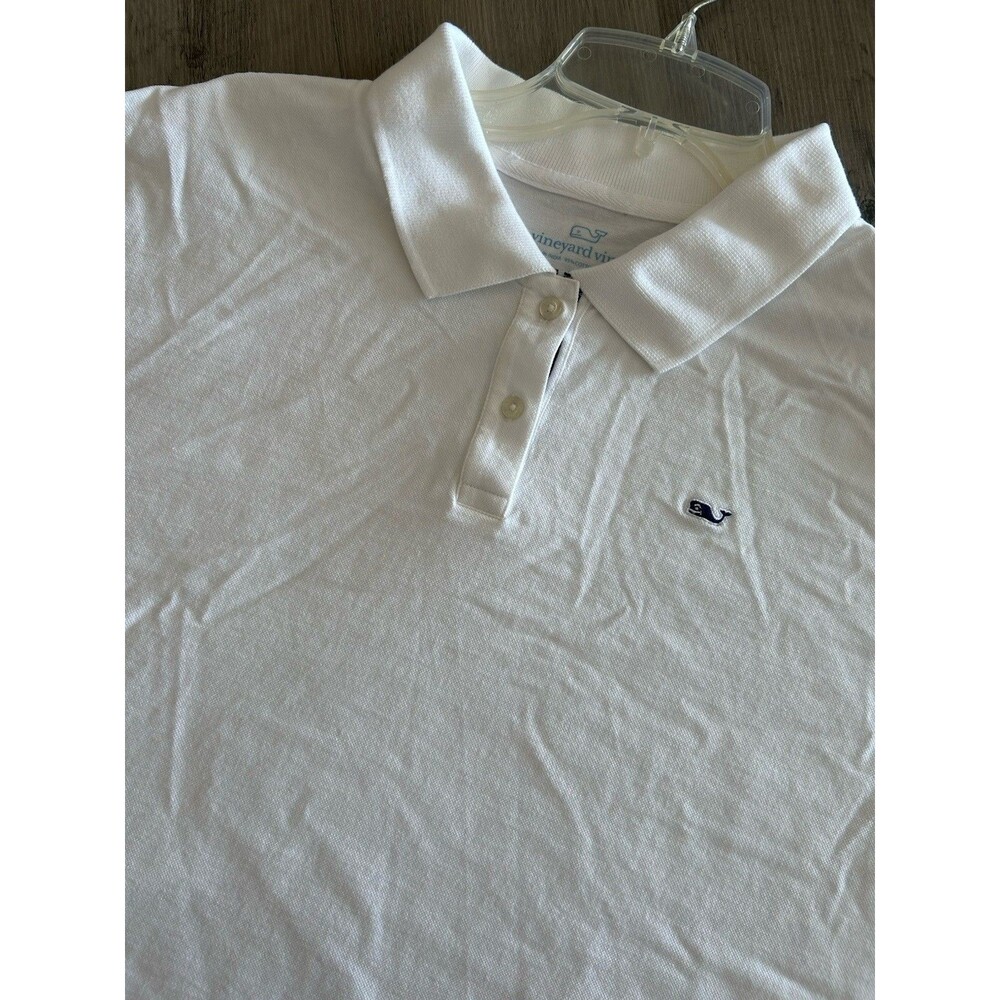vineyard vines Solid White performance Polo Shirt, Mens Size M Cotton